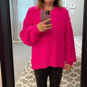 Brand new LOFT bright pink. Pom pom sweater.